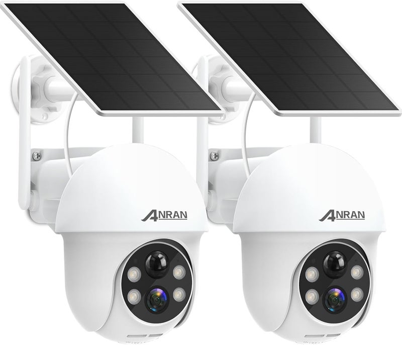 ANRAN 2K Security Camera Wireless Outdoor, Solar Outdoor Camera with 360° View, Smart Siren, Spotlights, Color Night Vision, PIR Human Detection, Pan Tilt Control, 2-Way Talk, Q01W 2 Packs - Image 1